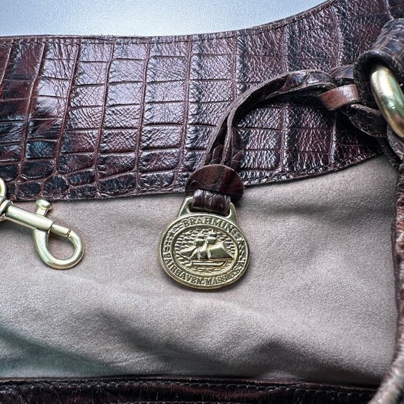 Brahmin Double Strap Brown Croc Embossed Leather Hobo Shoulder Bag Carryall - Picture 7 of 16